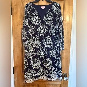 Navy and White Coral Pattern Dress